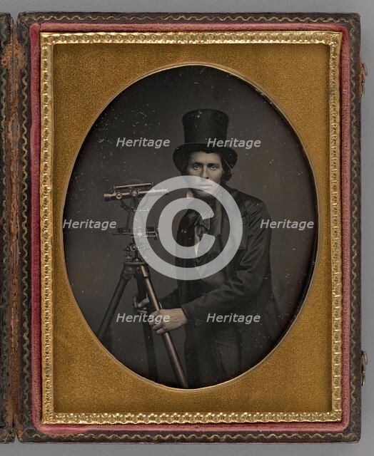 Untitled [man with surveying equipment], 1854. Creator: Unknown.