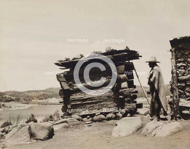 Untitled (Man with Wooden Structure, New Mexico), c.between 1920 and 1940. Creator: Guillermo Bravo.