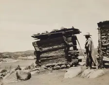 Untitled (Man with Wooden Structure, New Mexico), c.between 1920 and 1940. Creator: Guillermo Bravo