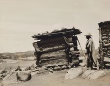 Untitled (Man with Wooden Structure, New Mexico), c.between 1920 and 1940. Creator: Guillermo Bravo