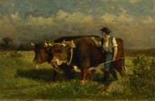 Untitled (man with two oxen), 1869. Creator: Edward Mitchell Bannister
