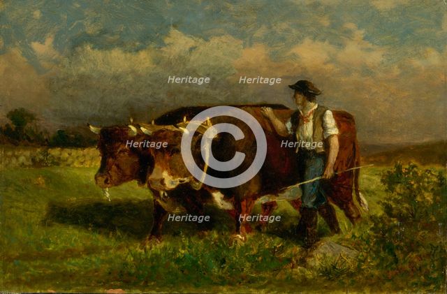 Untitled (man with two oxen), 1869. Creator: Edward Mitchell Bannister.