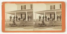 Untitled [Men on the porch of a house, with donkey cart], 1875/99. Creator: Unknown