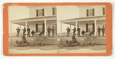 Untitled [Men on the porch of a house, with donkey cart], 1875/99. Creator: Unknown