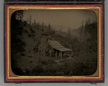 Untitled (Miners and Log Cabin), 1856. Creator: Unknown