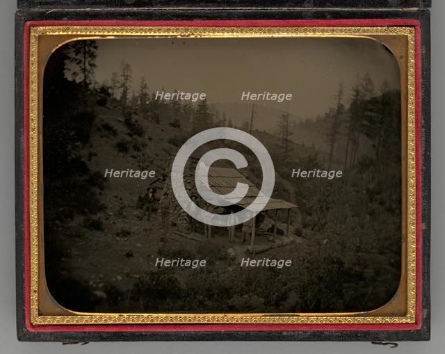 Untitled (Miners and Log Cabin), 1856. Creator: Unknown.