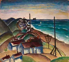 Untitled (Seascape with Houses on Beach). Creator: Unknown