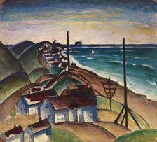 Untitled (Seascape with Houses on Beach). Creator: Unknown