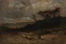 Untitled (shepherd with sheep), 1877. Creator: Edward Mitchell Bannister