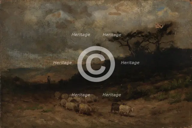 Untitled (shepherd with sheep), 1877. Creator: Edward Mitchell Bannister.
