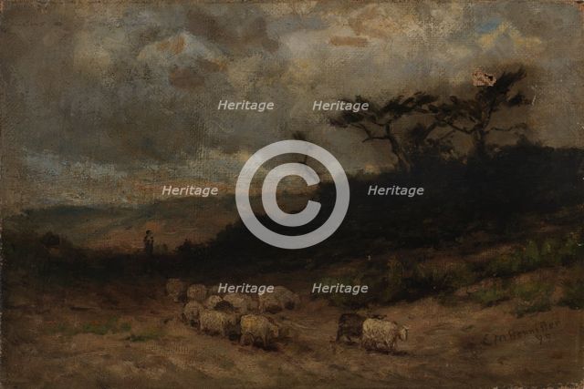 Untitled (shepherd with sheep), 1877. Creator: Edward Mitchell Bannister.