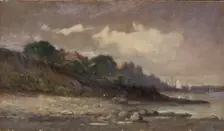 Untitled (shoreline with sailboats and roof), 1893. Creator: Edward Mitchell Bannister