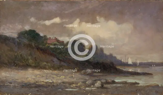 Untitled (shoreline with sailboats and roof), 1893. Creator: Edward Mitchell Bannister.