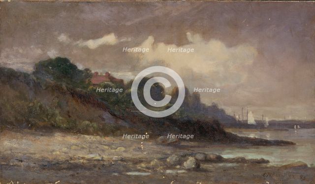 Untitled (shoreline with sailboats and roof), 1893. Creator: Edward Mitchell Bannister.