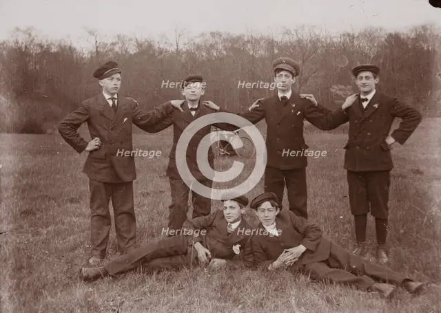 Untitled (six boys and boy with bicycle in background, neg. #22), between 1910 & 1935, printed c1975 Creator: Wendell Hotter.