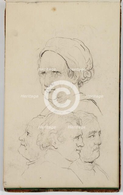 (Untitled, study of a man's head from four viewpoints), between 1820 and 1848. Creator: Thomas Cole.