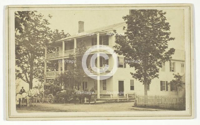 Untitled [stagecoach outside three-storey building], 19th century. Creator: T. G. Richardson.