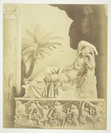 Untitled (Statue of Woman Reclining Atop a Sarcophagus), c. 1857. Creator: Robert MacPherson