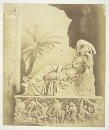 Untitled (Statue of Woman Reclining Atop a Sarcophagus), c. 1857. Creator: Robert MacPherson