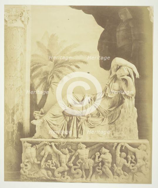 Untitled (Statue of Woman Reclining Atop a Sarcophagus), c. 1857. Creator: Robert MacPherson.