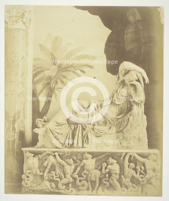 Untitled (Statue of Woman Reclining Atop a Sarcophagus), c. 1857. Creator: Robert MacPherson.