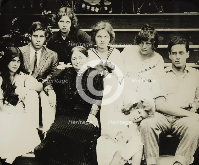 Untitled (Stieglitz's mother Hedwig with grandchildren on Oaklawn steps), c. 1916. Creator: Alfred Stieglitz.