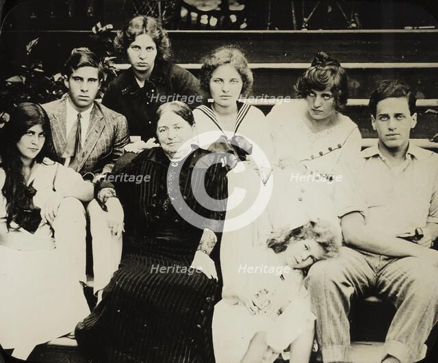 Untitled (Stieglitz's mother Hedwig with grandchildren on Oaklawn steps), c. 1916. Creator: Alfred Stieglitz.