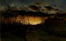 Untitled (sunset with quarter moon and farmhouse), 1883. Creator: Edward Mitchell Bannister