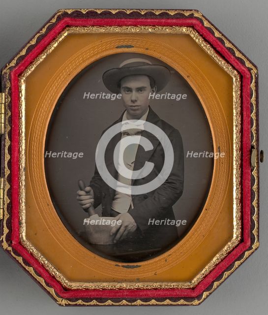 Untitled (Portrait of a Boy Holding a Mortar), 1858. Creator: Unknown.