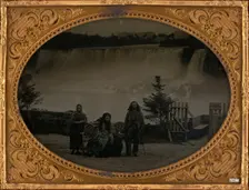 Untitled (Portrait of a Man and two Women in Front of Niagara Falls), 1870. Creator: Unknown