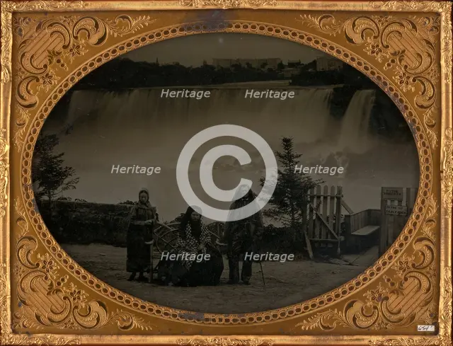 Untitled (Portrait of a Man and two Women in Front of Niagara Falls), 1870. Creator: Unknown.
