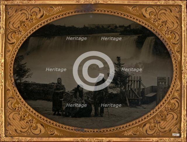 Untitled (Portrait of a Man and two Women in Front of Niagara Falls), 1870. Creator: Unknown.