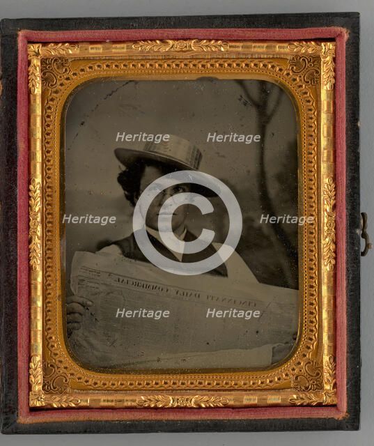 Untitled (Portrait of a Man Holding a Newspaper and Wearing a Straw Hat), 1868. Creator: Unknown.