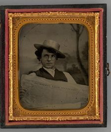 Untitled (Portrait of a Man Holding a Newspaper and Wearing a Straw Hat), 1868. Creator: Unknown