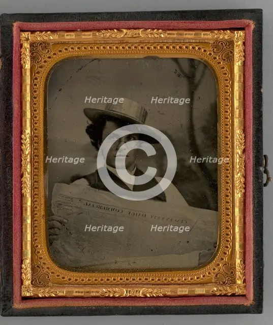 Untitled (Portrait of a Man Holding a Newspaper and Wearing a Straw Hat), 1868. Creator: Unknown.