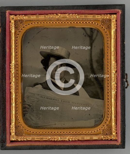 Untitled (Portrait of a Man Holding a Newspaper and Wearing a Straw Hat), 1868. Creator: Unknown.