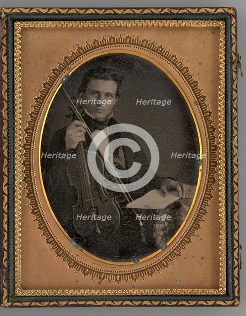 Untitled (Portrait of a Man Holding a Violin and Bow), 1853. Creator: J. P. Lusenring.