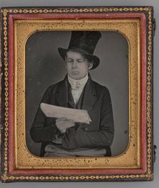 Untitled (Portrait of a Man Reading a Newspaper and Wearing a Top Hat), 1855. Creator: Unknown