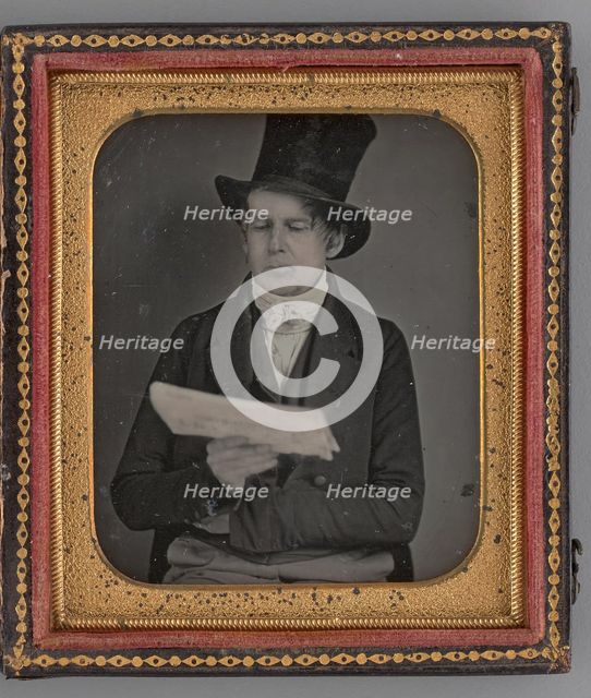 Untitled (Portrait of a Man Reading a Newspaper and Wearing a Top Hat), 1855. Creator: Unknown.