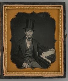 Untitled (Portrait of a Seated Man with a Top Hat), 1855. Creator: Unknown