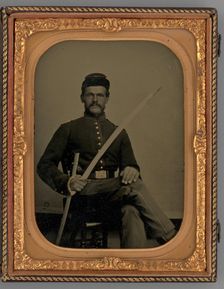 Untitled (Portrait of a Seated Soldier with Sabre), 1862. Creator: Samuel J. Miller