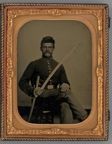 Untitled (Portrait of a Seated Soldier with Sabre), 1862. Creator: Samuel J. Miller