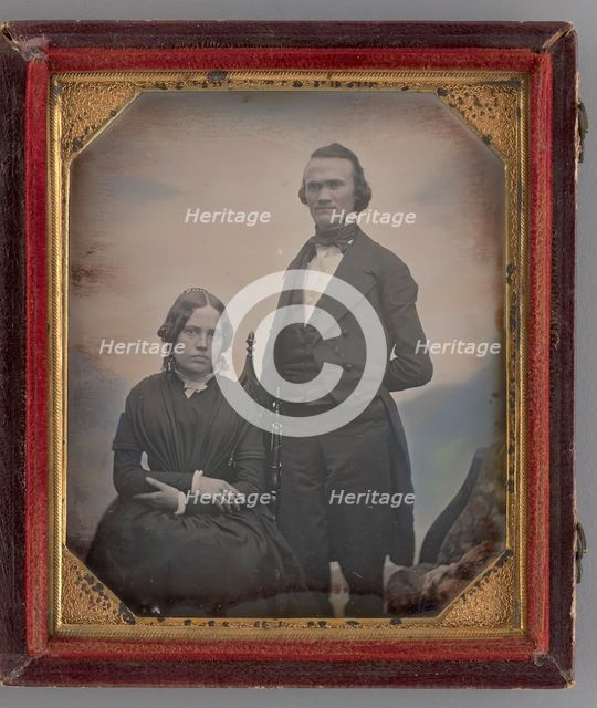Untitled (Portrait of a Seated Woman and a Standing Man), 1850s. Creators: Albert Sands Southworth, Josiah Johnson Hawes.