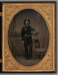 Untitled (Portrait of a Standing Man Wearing a Fireman's Uniform), 1865. Creator: Unknown