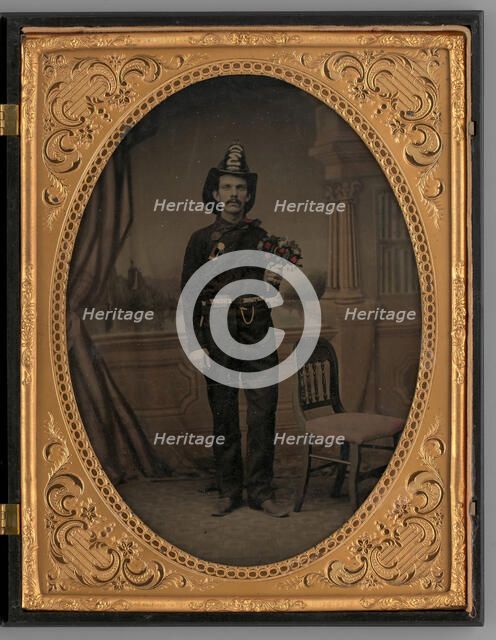 Untitled (Portrait of a Standing Man Wearing a Fireman's Uniform), 1865. Creator: Unknown.