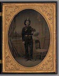 Untitled (Portrait of a Standing Man Wearing a Fireman's Uniform), 1865. Creator: Unknown