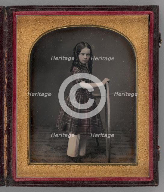 Untitled (Portrait of Girl Holding Stick and Hoop), 1846. Creator: Unknown.