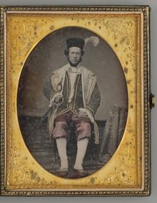 Untitled (Portrait of Seated Man, Wearing a Hat with a Feather), 1855. Creator: Unknown