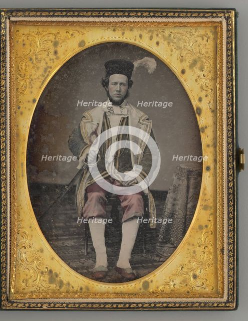 Untitled (Portrait of Seated Man, Wearing a Hat with a Feather), 1855. Creator: Unknown.