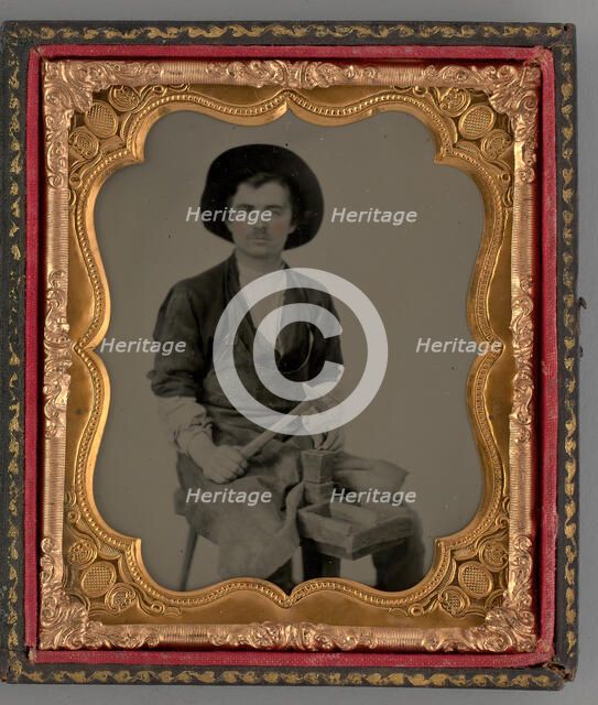 Untitled (Portrait of Seated Man with Hat), 1860. Creator: Unknown.